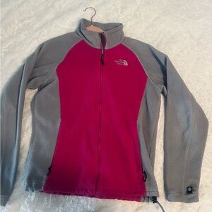 Medium The North Face Pink and Gray Full-Zip Fleece Jacket